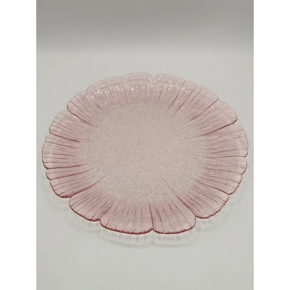 Vintage Larry Laslo for Mikasa Pink Art Glass Charger Plate Scalloped 12